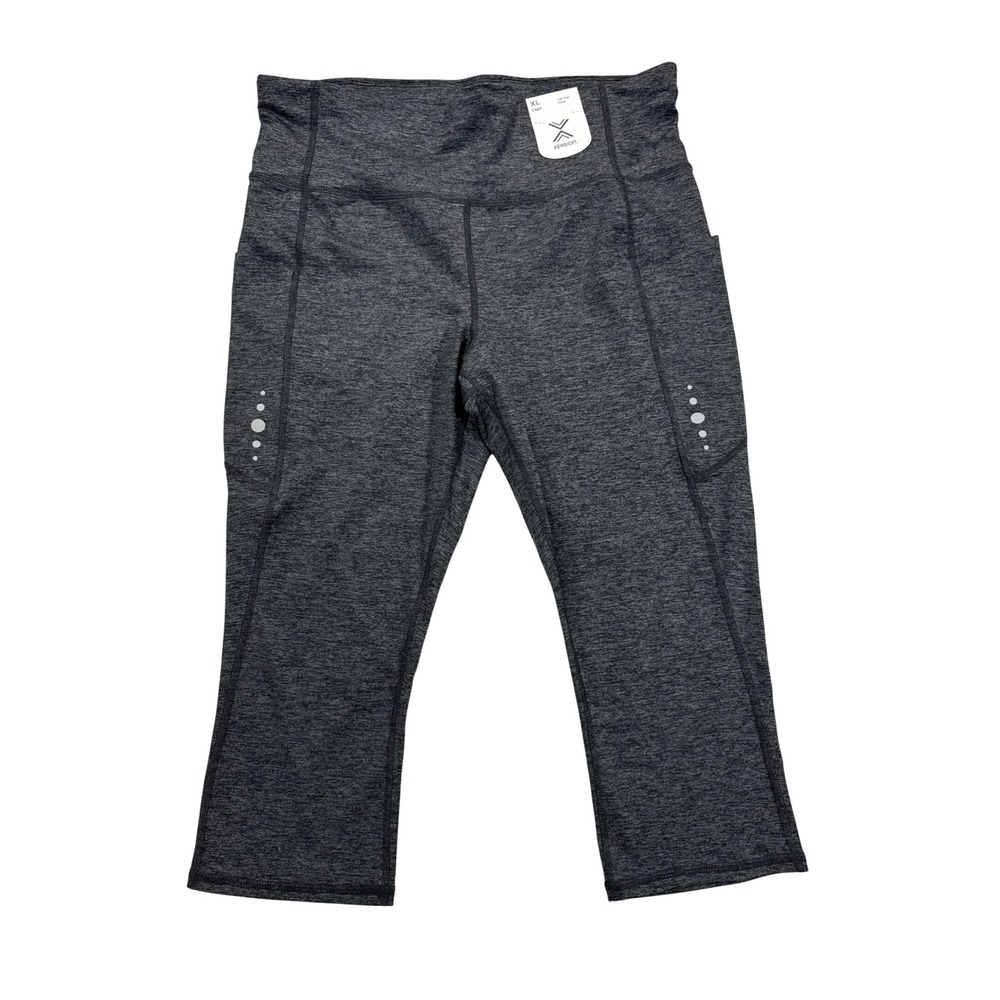 Xersion Capri Leggings Womens XL Grey‎ New High Rise Side Pockets Quick-Dri Yoga